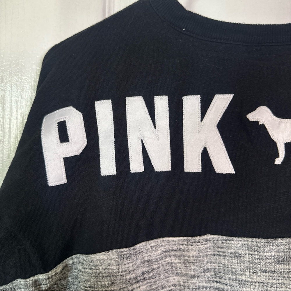 Victoria's Secret PINK Black and Gray Sweatshirt oversized XS - Picture 3 of 13